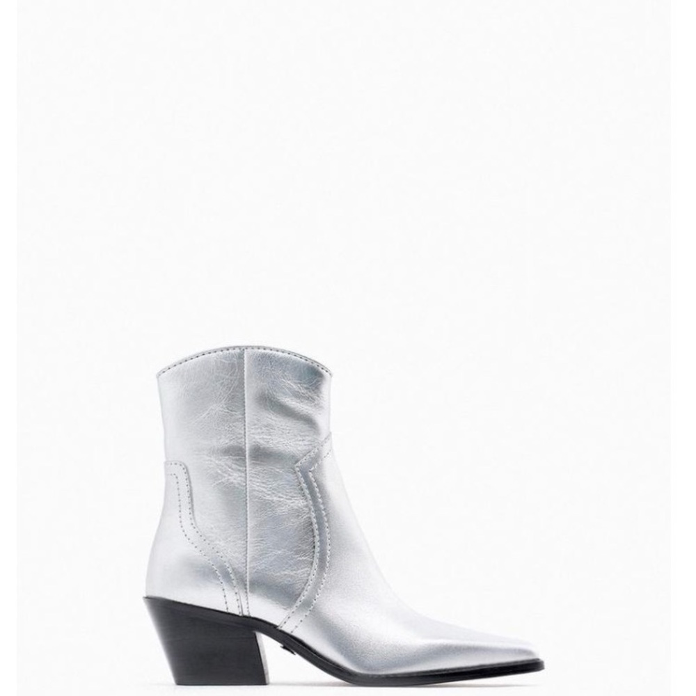 Zara Metallic Silver Heeled Boots